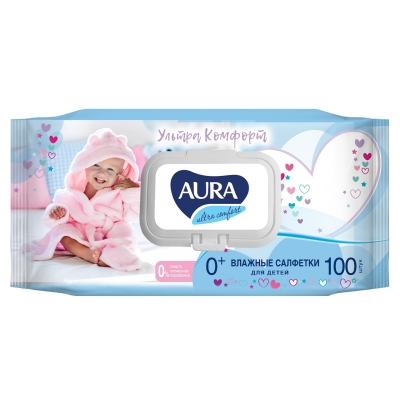 Влажные салфетки Aura Ultra Comfort детские гипоаллергенные 100 шт